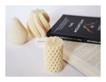 Set of 2 - Diamond Pillar Candle | Grid Pillar Candle